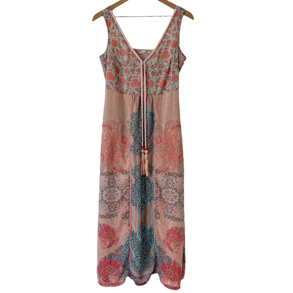 Soft Surroundings Maxi Dress S Smocked Boho Floral Paisley Hippie Beach Pockets - Picture 2 of 16
